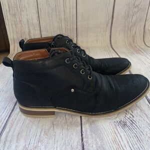 Ferro Aldo Blane Men’s 9.5 Black Cap Toe Lace Up Side Zip Ankle Boots